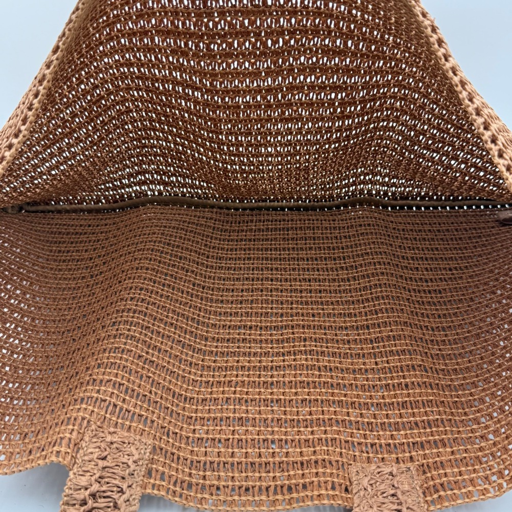 Burberry Woven Raffia Tote Bag Brown Tan Leather Logo Patch Shopper Beach Bag - Picture 6 of 9